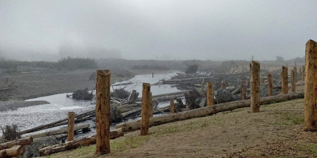 Picture1-1024x718 A photo of a foggy river with log jams, and a person fishing.