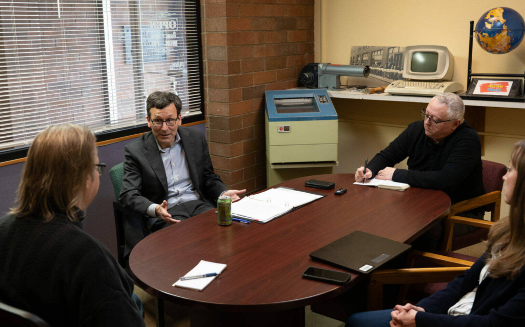 Governor Bob Ferguson taking part in an interview.