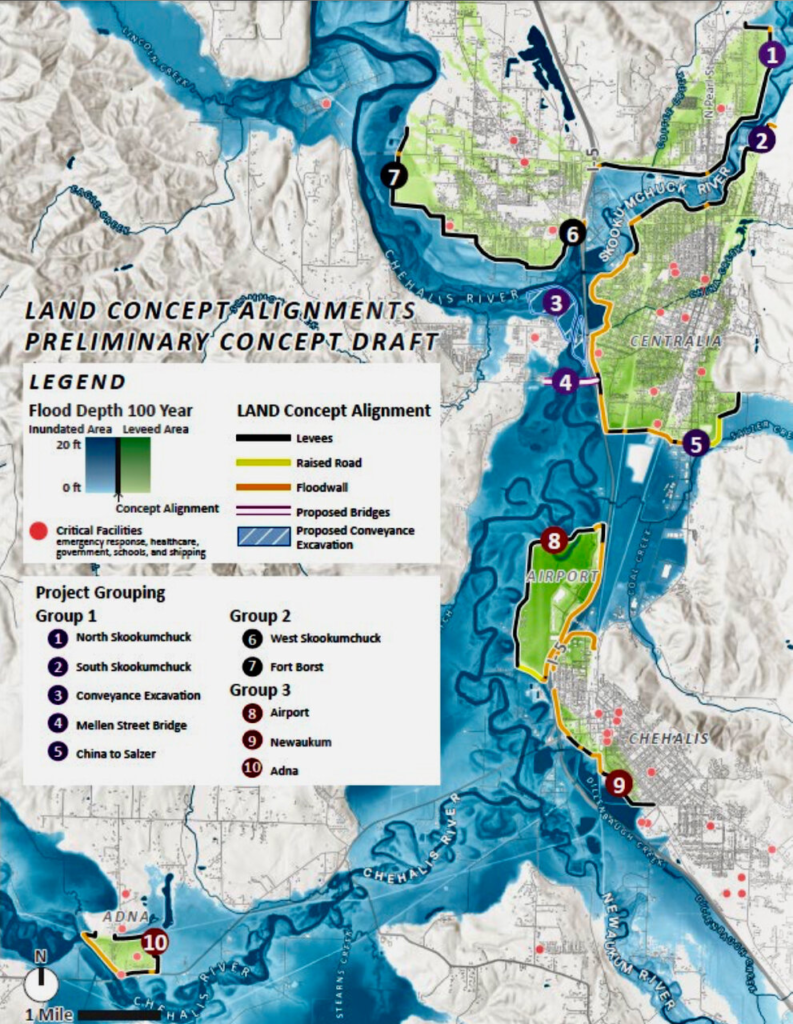 Map of proposed Local Actions Non-Dam (LAND) Alternative alignments. 